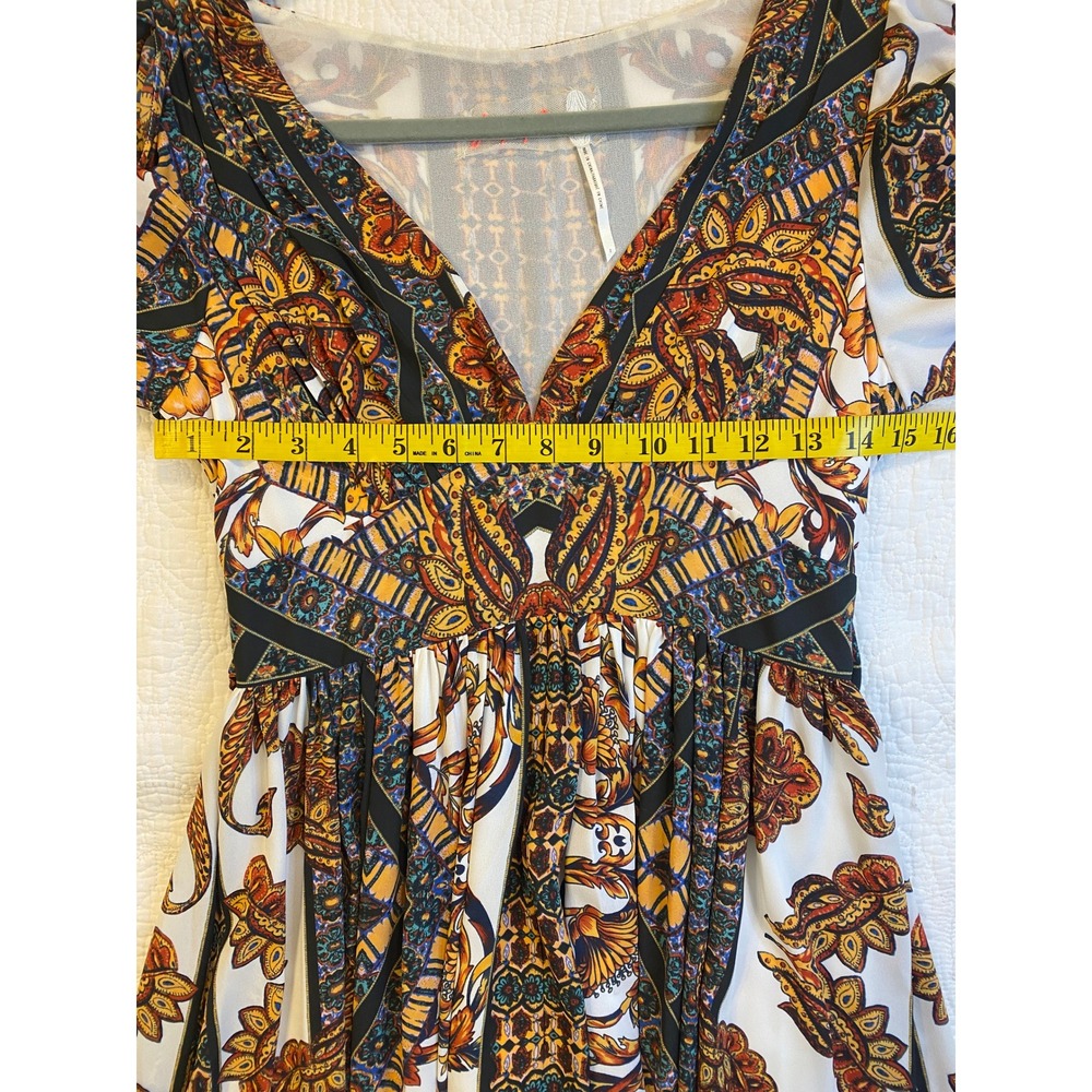 Free People Boho Paisley Floral Maxi Dress Orange Black White Butterfly Sleeve 2 - Picture 6 of 10
